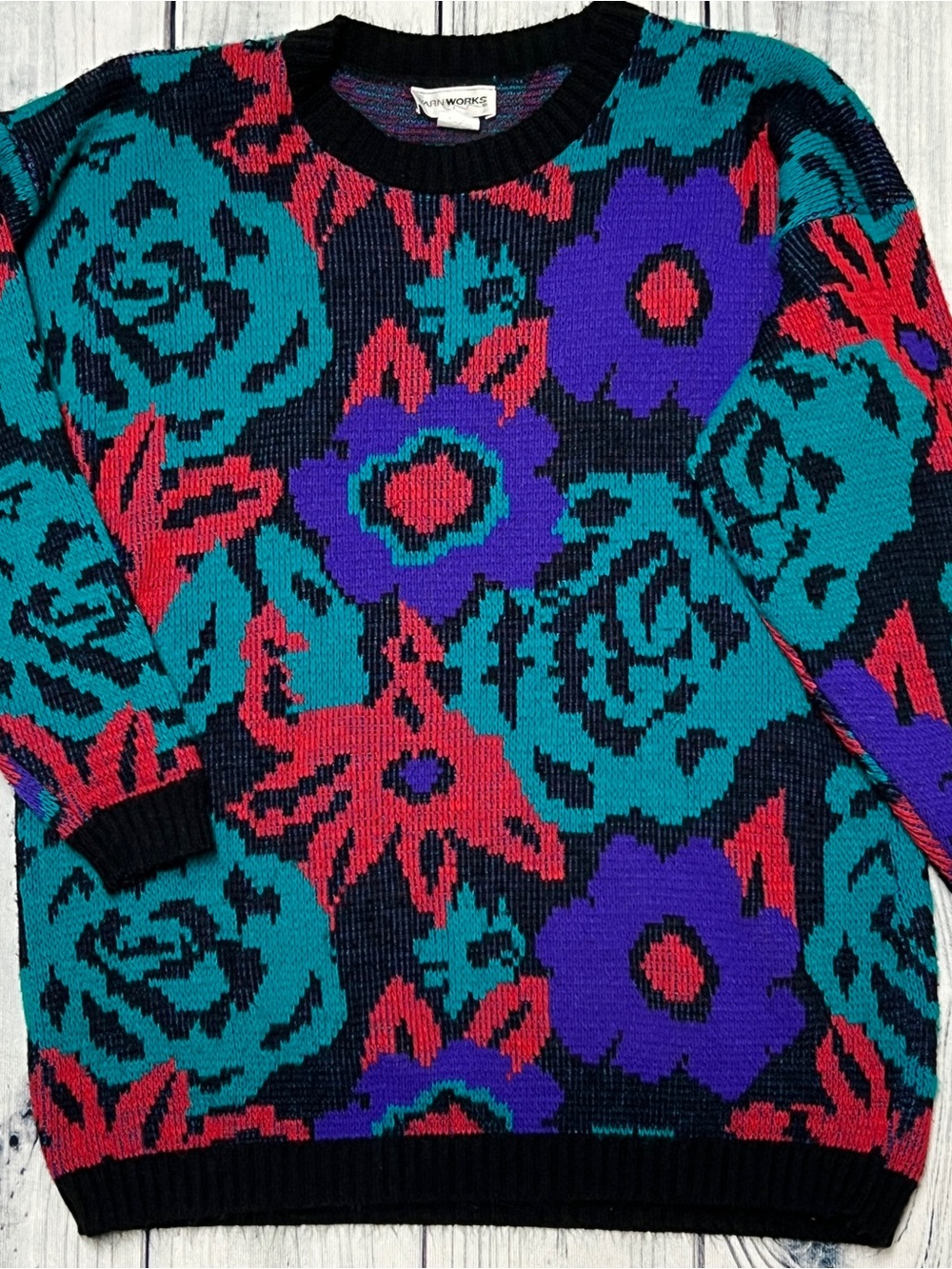 Vintage Yarnworks Floral Crewneck Sweater Size Large